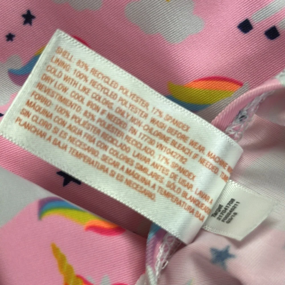 Cat and Jack Pink Unicorn Rainbow Ruffled One Piece Swimsuit Infants 9 Months